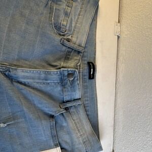 Fashion Nova Men Light Blue Distressed Side Stripe Tapered Jeans 36x30